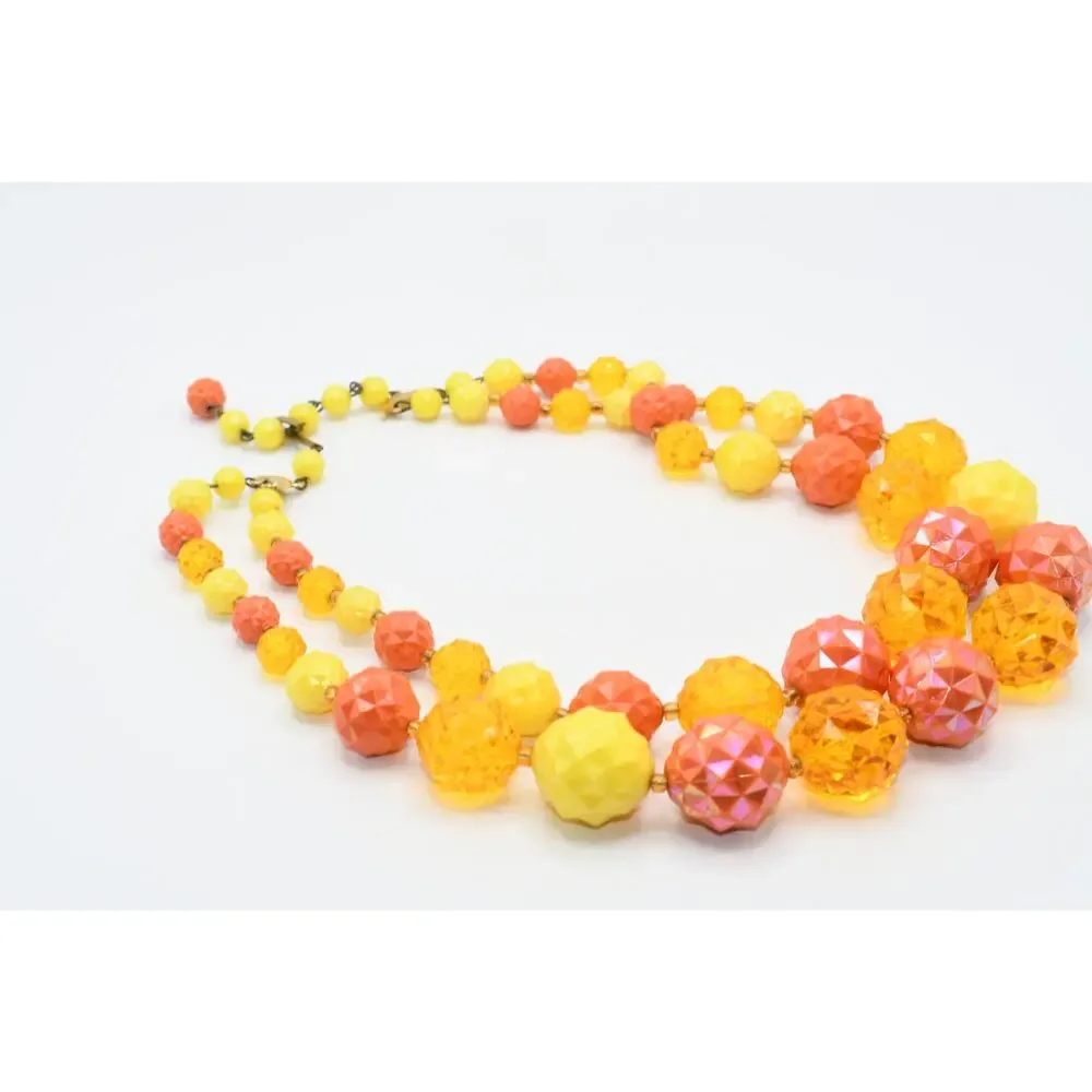 Vintage West Germany Lucite Necklace Double Strand Orange Yellow Faceted